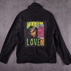 2Pac Cotton On California Love Black Denim Jacket with Graphic Design